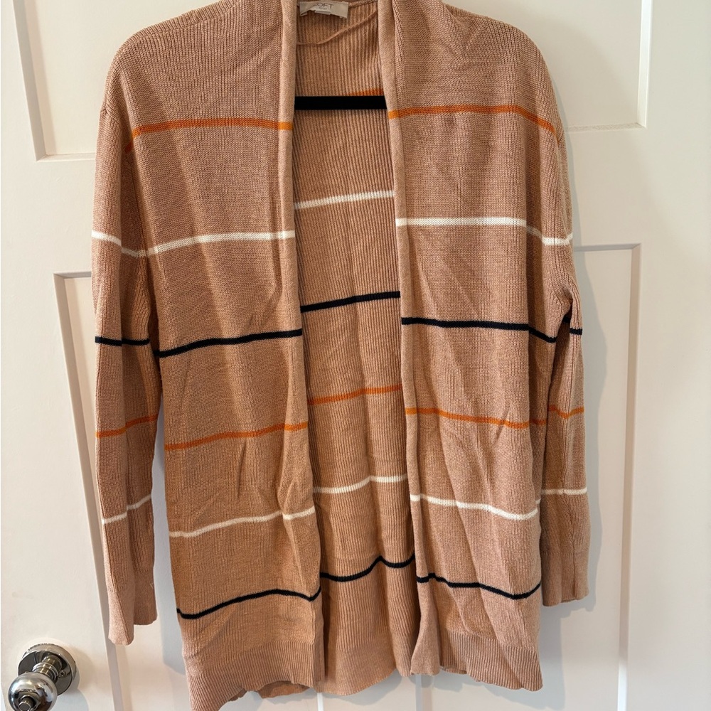 LOFT Women's Tan Striped Cardigan